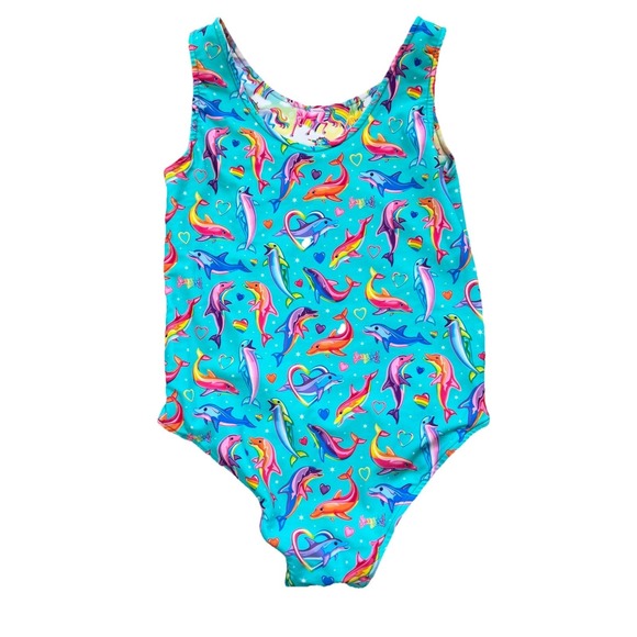 Lisa Frank X Posh Peanut Dancing Dolphins Unicorn Reversible Swimsuit Girls Sz 8 - Picture 6 of 9